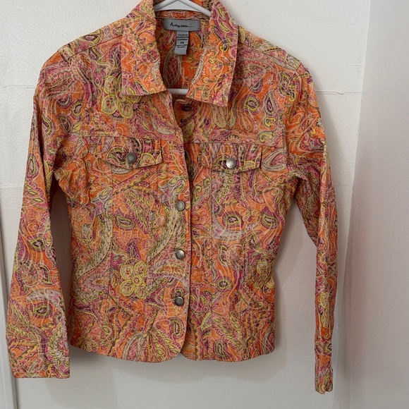 Analogy Petites Paisley Print Women's Jean Jacket Size SP - Picture 1 of 8